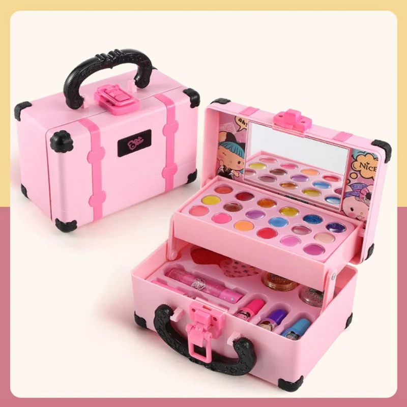 Kids Makeup Kit For Girl Washable Safe Cosmetics Toys Set Children Makeup Cosmetics Playing Box Play Set Safety Non-toxic Toys