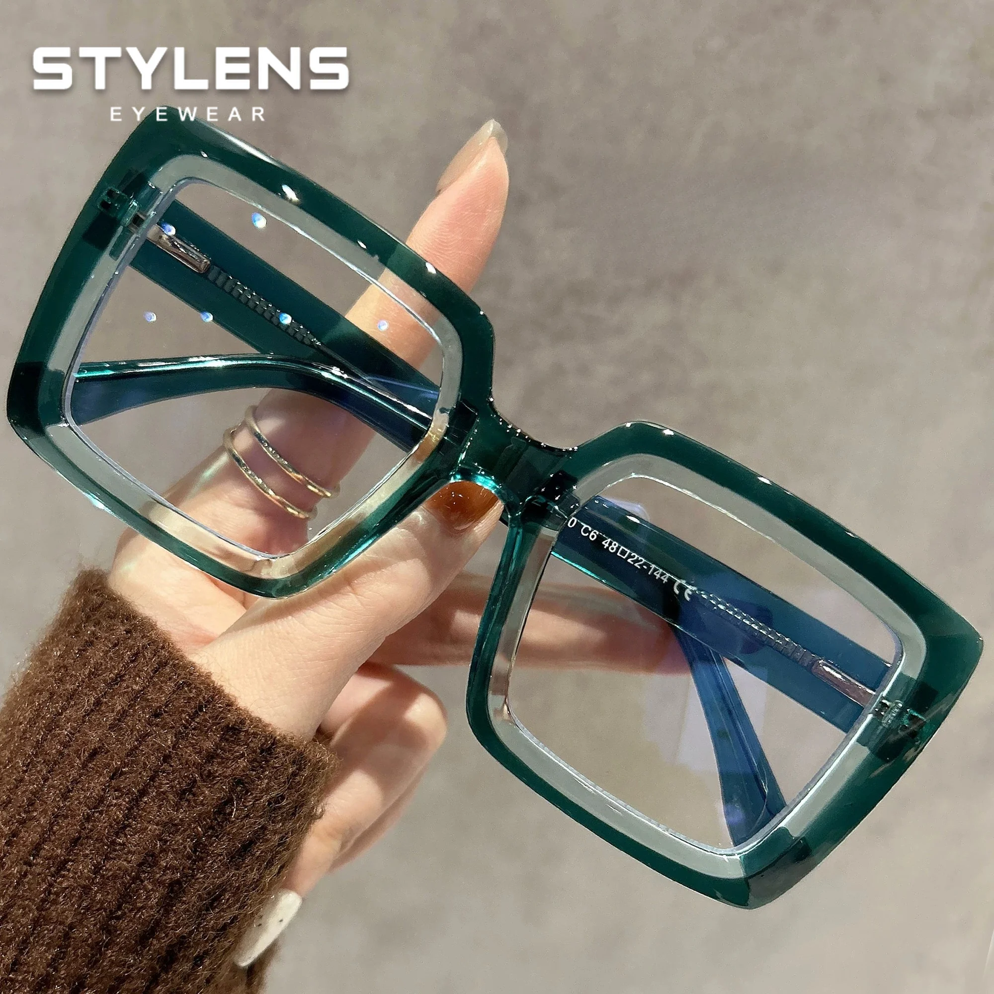 STYLENS 트렌디한 사각형 대형 프레임 독서용 안경 여성용 블루라이트 차단 근시 안경 맞춤형 다초점 안경