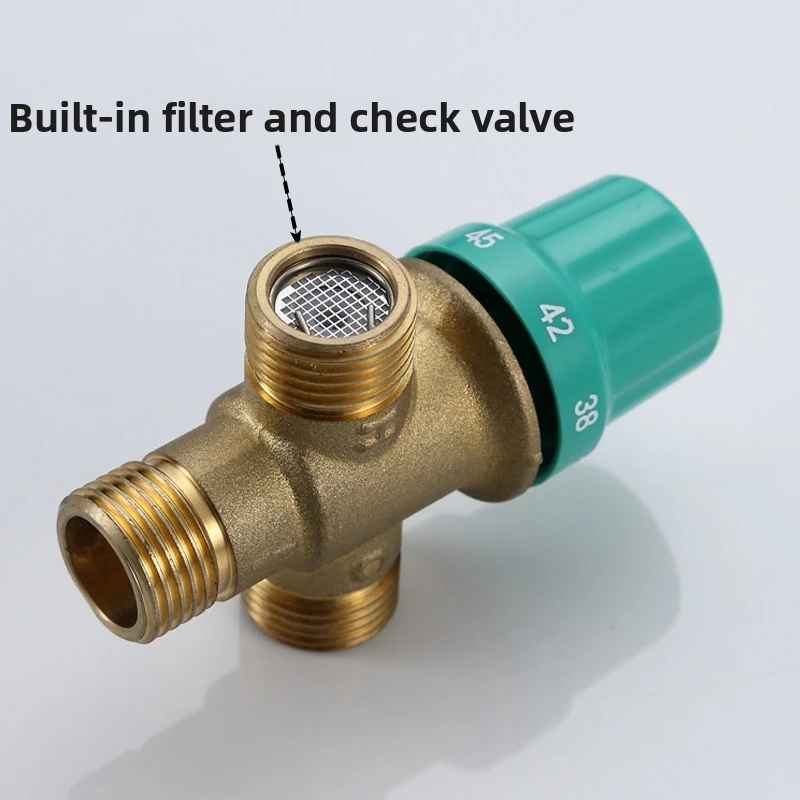 1/2 Inch Thermostatic Mixing Valve Brass Water Temperature Control Valve Adjustable 20-65℃ For Heating Systems