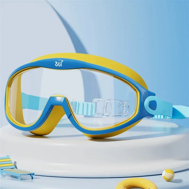 

Детские профессиональные очки для плавания с защитой для носа, маска для дайвинга с широким обзором, водонепроницаемые очки с защитой от запотевания, регулируемые, с чехлом