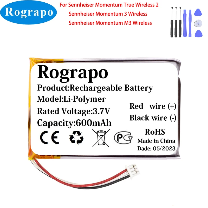 Nuova batteria 3.7V 600mAh per Sennheiser Momentum 3 Wireless / M3 Wireless / Momentum True Wireless 2