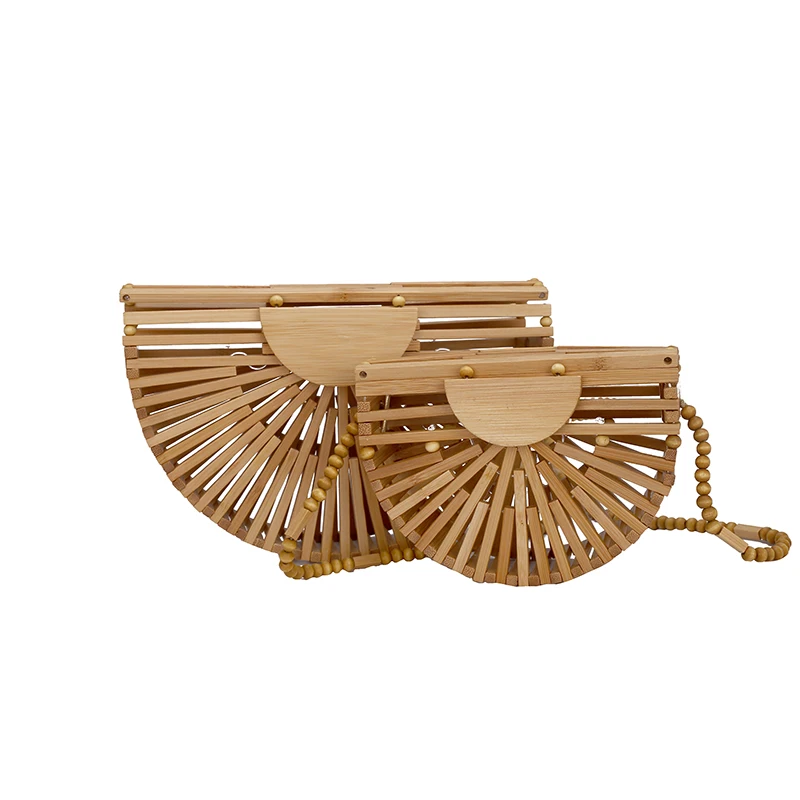 Bolsos cruzados de madera de media luna para mujer, bolso de paja de playa tejido de bambú, bolso de hombro pequeño, Mini bolso femenino, moda de verano