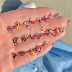 New Ins Fruit Vegetable Zircon Earrings Vintage Colorful Gold-plated Cherry Stud Earring For Women Girls Fashion Jewelry Gift