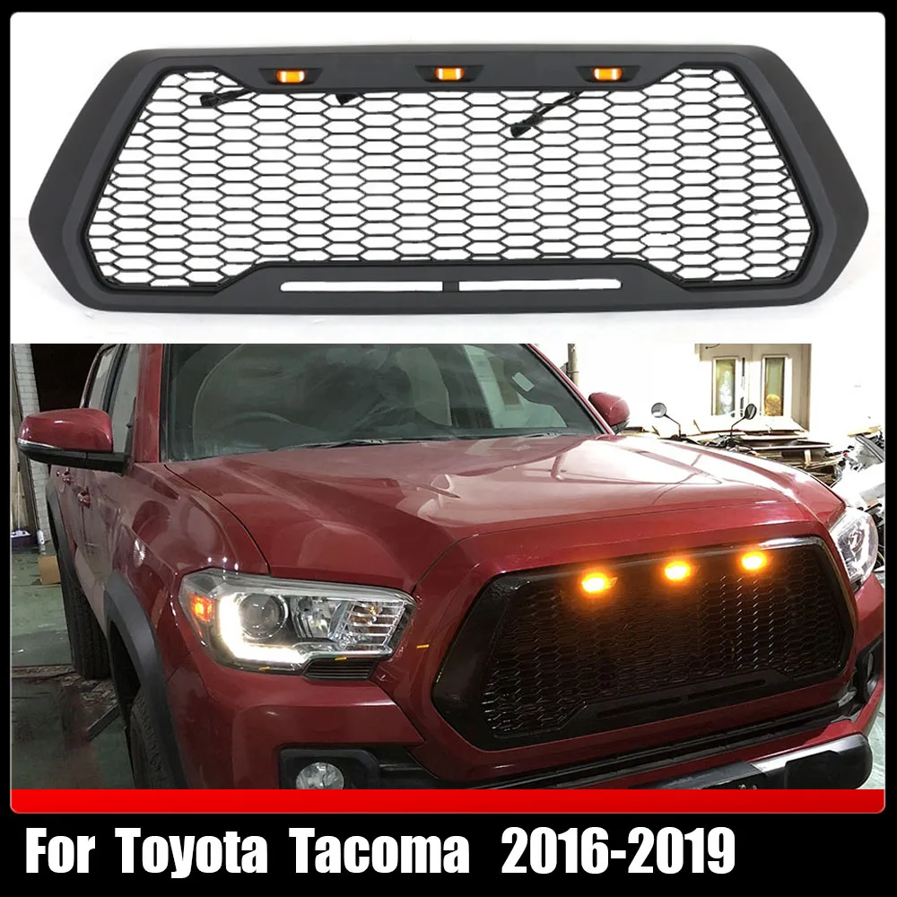 

Fit For Toyota Tacoma 2016-2019 Pickup Decoration Accessories Front Bumper Hood Honeycomb Mesh Grill With Led Car Racing Grille