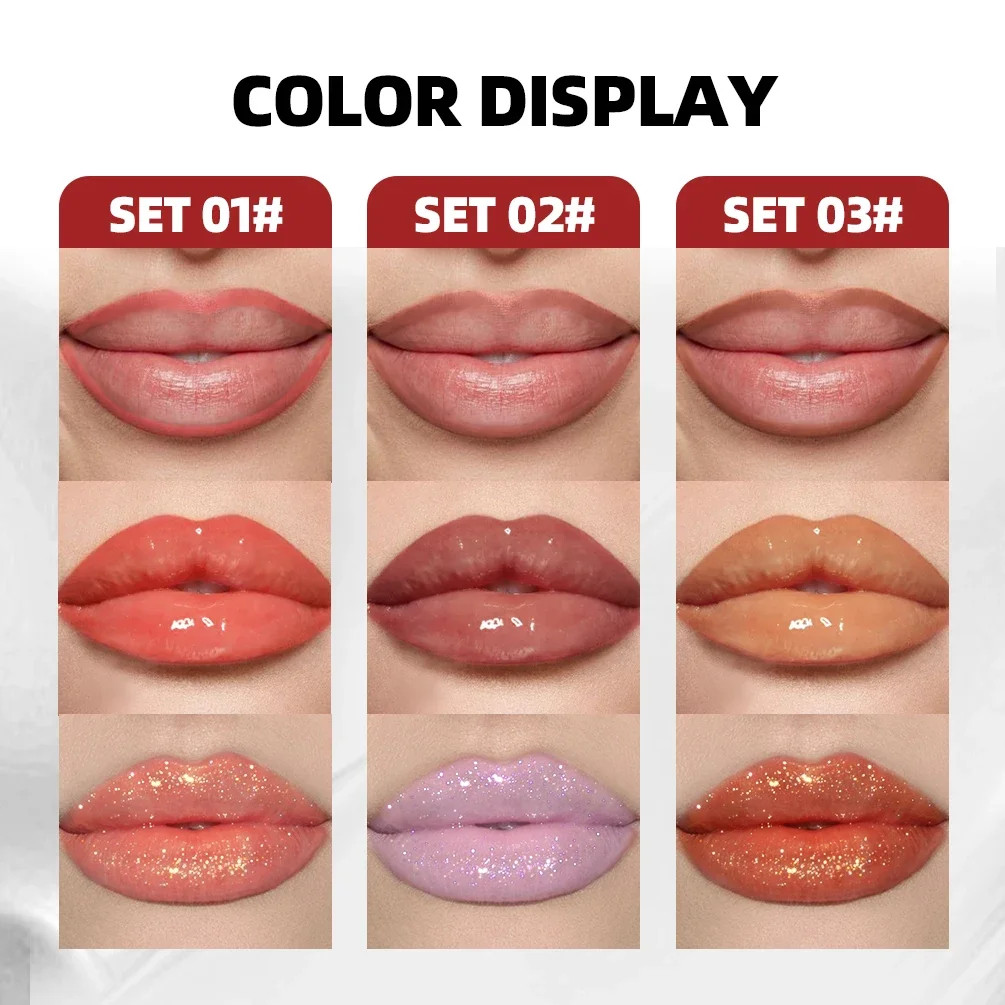 QIBEST 3 pièces ensembles de maquillage multifonctionnels décoller les taches de tatouage, glaçage à lèvres, teinte d'huile à lèvres scintillante longue durée brillant à lèvres cosmétiques