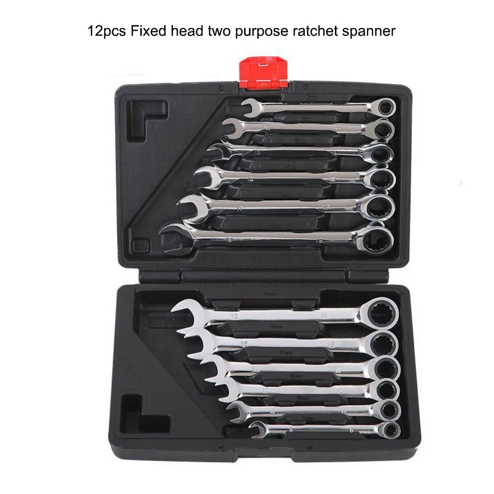 Set of 12pcs Movable Head Fixed Head Dual-purpose Ratchet Spanner Opening Torx Hand Wrench Quick Machine Auto Repair Spanners