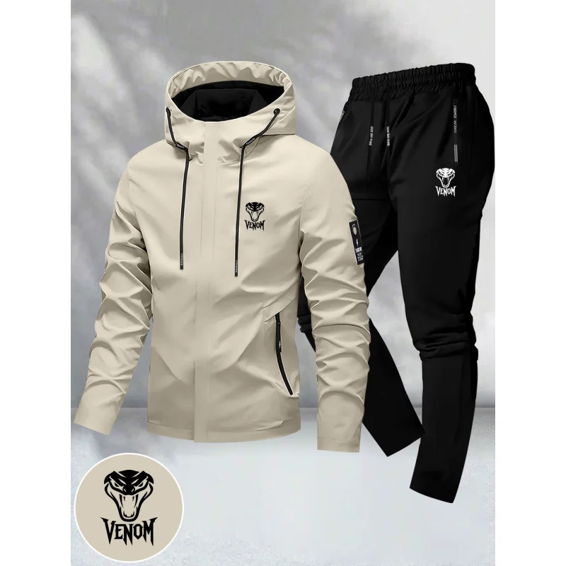 

Новый спортивный модный комплект из двух предметов для мужчин, легкий повседневный универсальный стильный костюм для подростков с карманами на молнии.