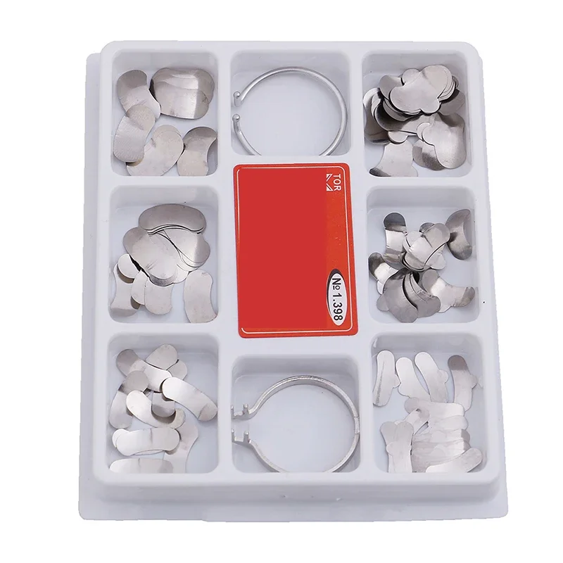 Bulk Pack Anatomically Shaped Matrix Bands with Dual Rings and Universal 1398 Clip for Posterior Tooth Contact Reconstruction