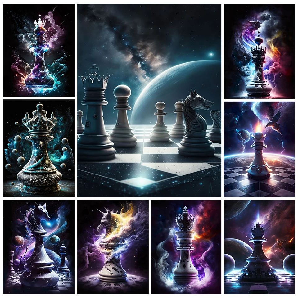 5D Diamond Painting Chess Universe Full Diamond Embroidery Mosaic Art King and Queen Rhinestone Pictures Handicraft Hobby Gift