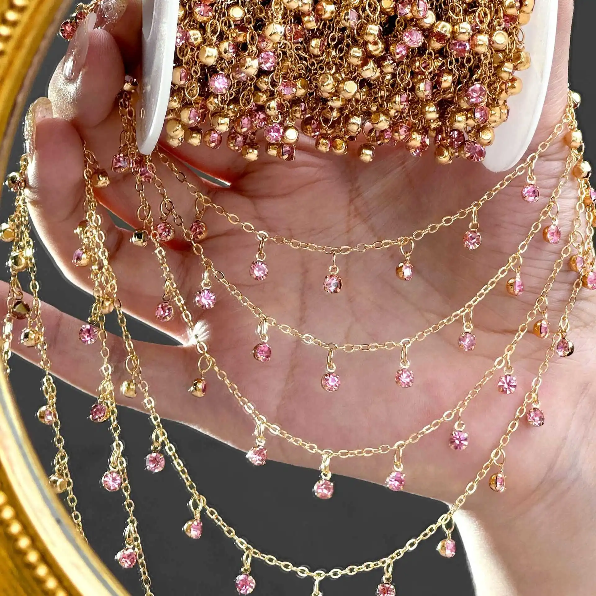 DIY Crystal Glass Rhinestone Dangle Charm Bead Copper Chains