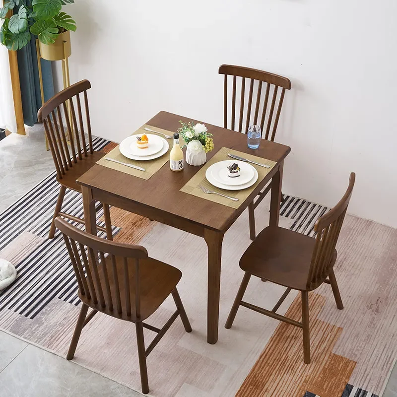 Verdickte Kombination aus Esstisch und Stuhl aus Vollmassivholz, quadratisch, reines Massivholz, 80 x 80 cm, kleine Wohnung, westliches Essen, klein
