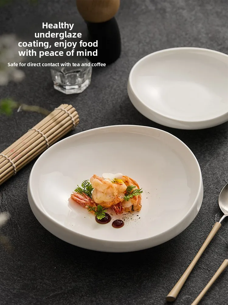 

Ele White Cerc Обеденная тарелка для домашнего использования Ресторан Quali Deep Di Простой дизайн Чистый цвет Универсальный размер 8 дюймов