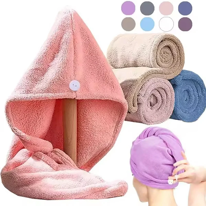 Microfiber Hair Towel Wrap for Women Super Absorbent Shower Cap Towel with Button Quick Hair Towel Drying Soft Dry Hair Cap