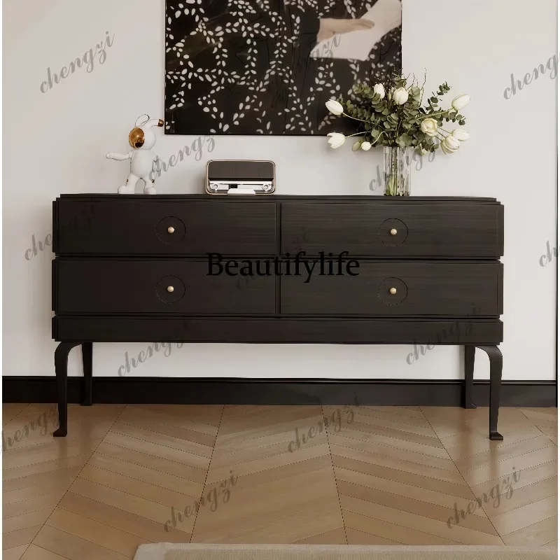 M07 French retro dining side cabinet, living room storage four chest cabinet, entrance Nordic black storage cabinet