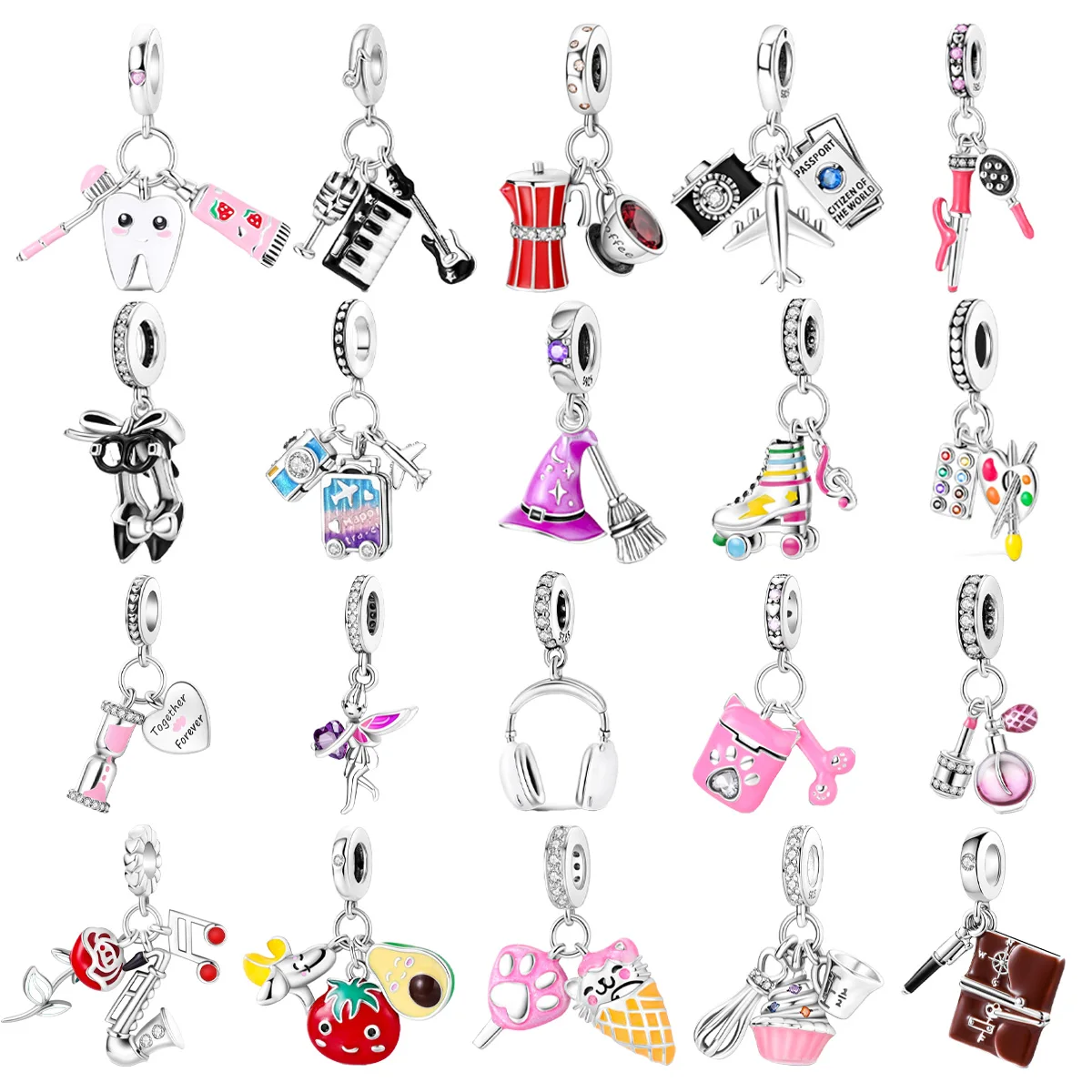 

Original 925 Charms Sterling Silver Headphones Airplane Heels Skateboarder Pendant for Pandora DIY Bracelet Ladies Jewelry Gift