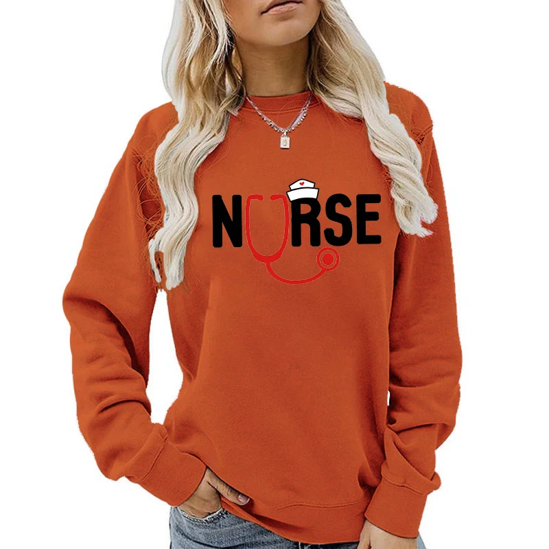 (A+Quality)Women Fashion Nurse Stethoscope Print Sweater For Women Plus Size Funny Long Sleeve Graphic Plus Size Sweatshirt