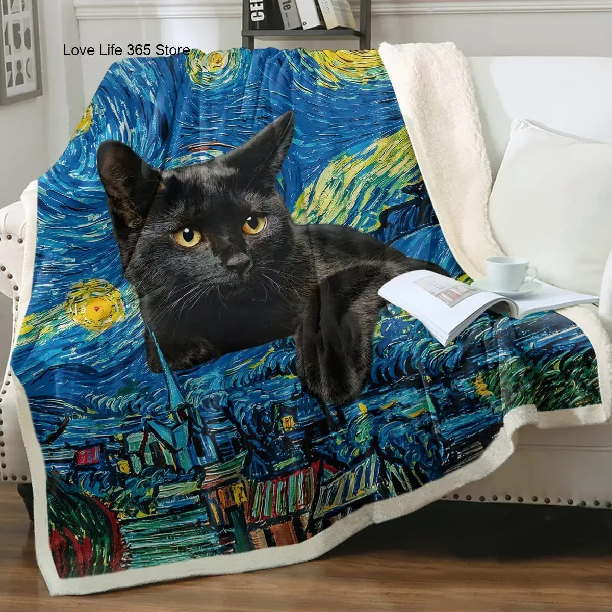 Animal Pet Cats Printed Blanket Cute Cat Fleece Throw Plush Double Layar Thickened Winter Quilt Bedspread For Sofa Gift Bedding