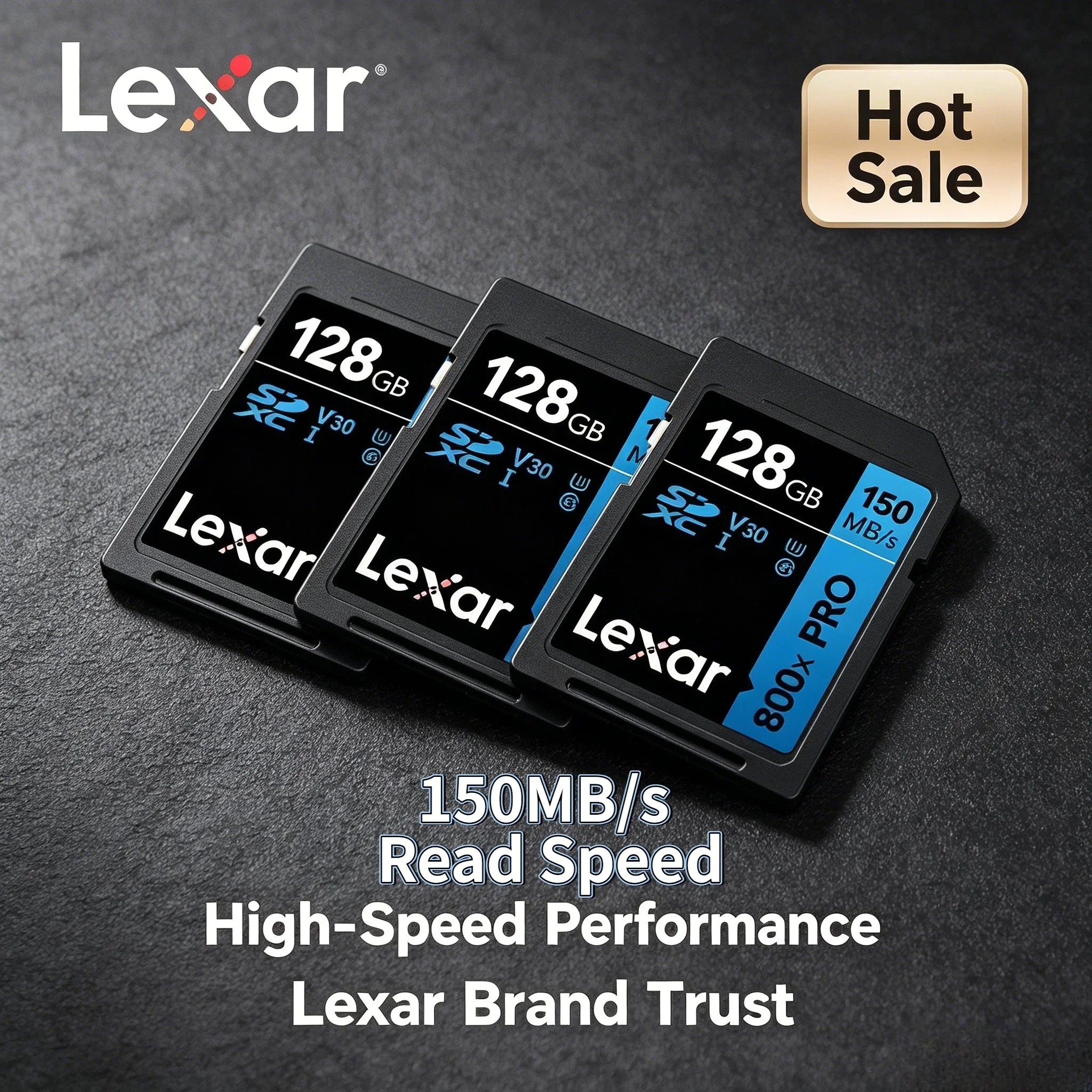 Tarjeta de Memoria Lexar SD 800X Pro de 128GB, 64GB, 32GB, 256GB, Clase 10, 3D, 4K, V30, Video de Alta Velocidad, UHS I, 150MB/s para Cámara Profesional