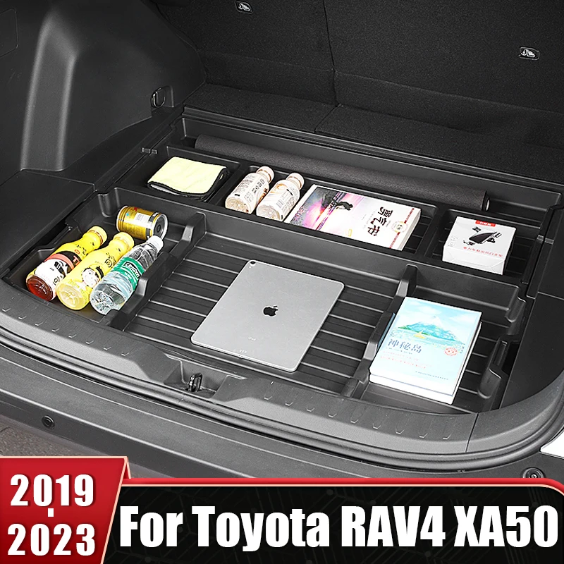 ABS Car Trunk Spare Storage Box Dustproof Organizer For Toyota RAV4 RAV 4 XA50 2019 2020 2021 2022 2023 2024 Accessories