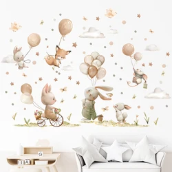 Cartoon Bunny Rabbit Wall Stickers for Kids Room Background Baby Nursery Wall Decals Living Room Decoration Bedroom Home Decor