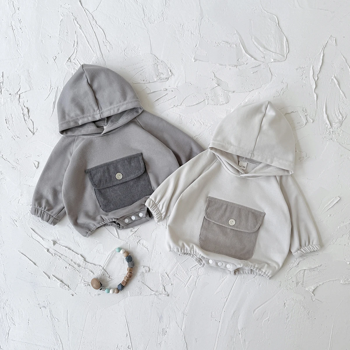 

Autumn New Baby Simple Hooded Long Sleeved Crawling Suit With Large Pockets Newborn Jumpsuit Briefs Crawling Suit