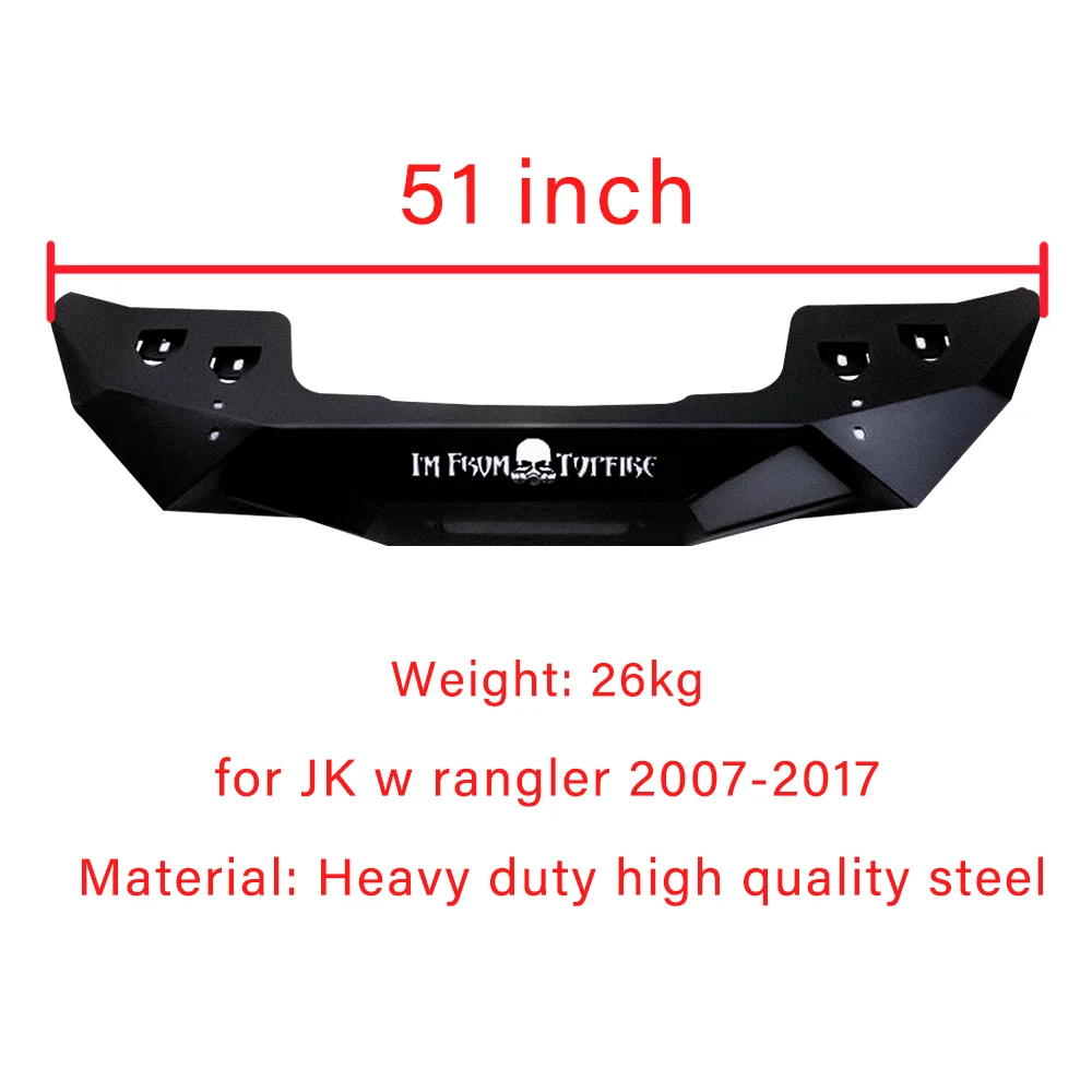 JK  51 inch Steel Black Angry Front  Bumper J254  for jeep for wrangler 2007-2017 car accessories