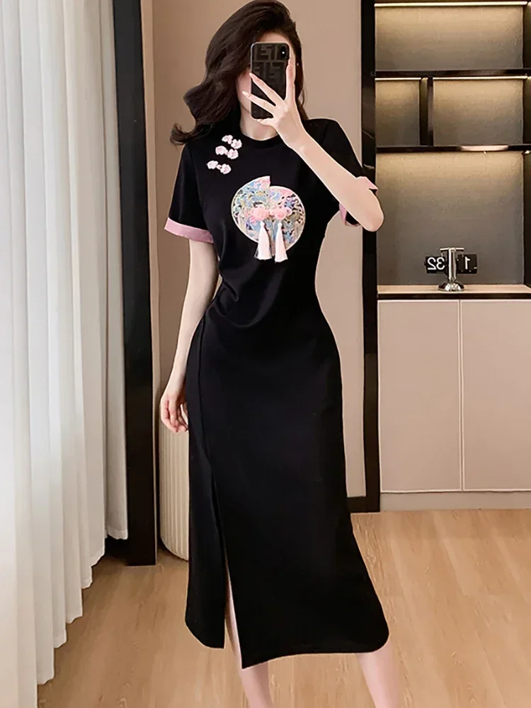 Letnie sukienki z krótkim rękawem Bodycon Prom Clothes Women Korean Elegant Casual Home Dresses 2025 White Print Chic Tassel Luxury Long Dress