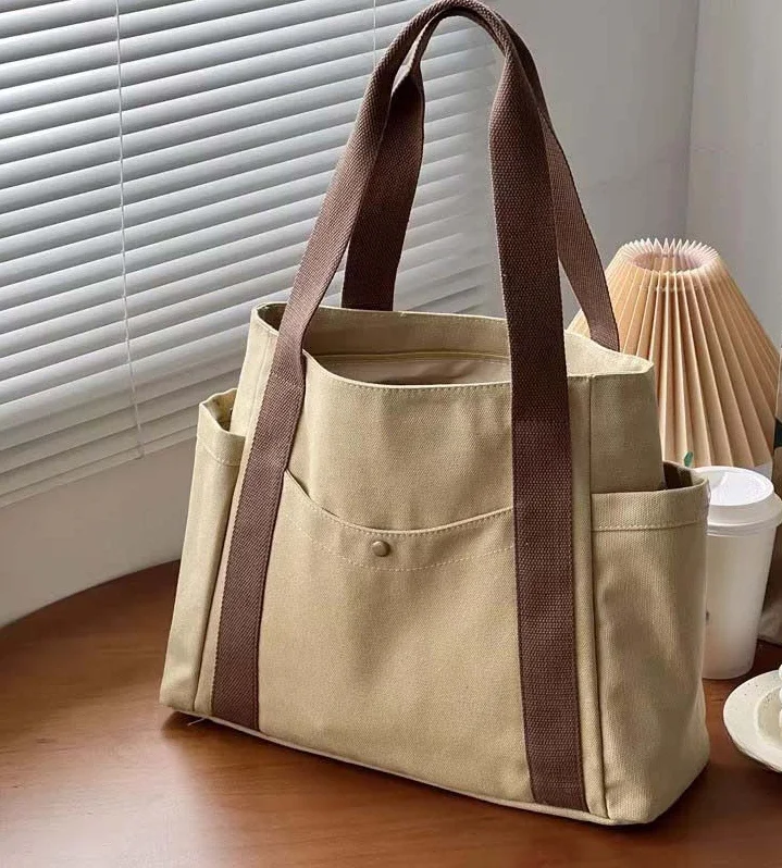 Große Canvas-Tragetasche, Schultertasche für den Arbeitsweg, Handtasche für Studenten, Büchertasche für den täglichen Gebrauch im Freien – Detail 25
