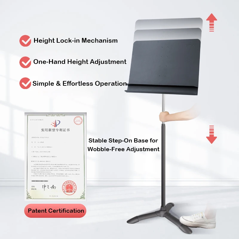 Yinyu MUS002 Professional One-Hand Metal Music Stand No Tools Setup & 152cm Height for Orchestra/Band