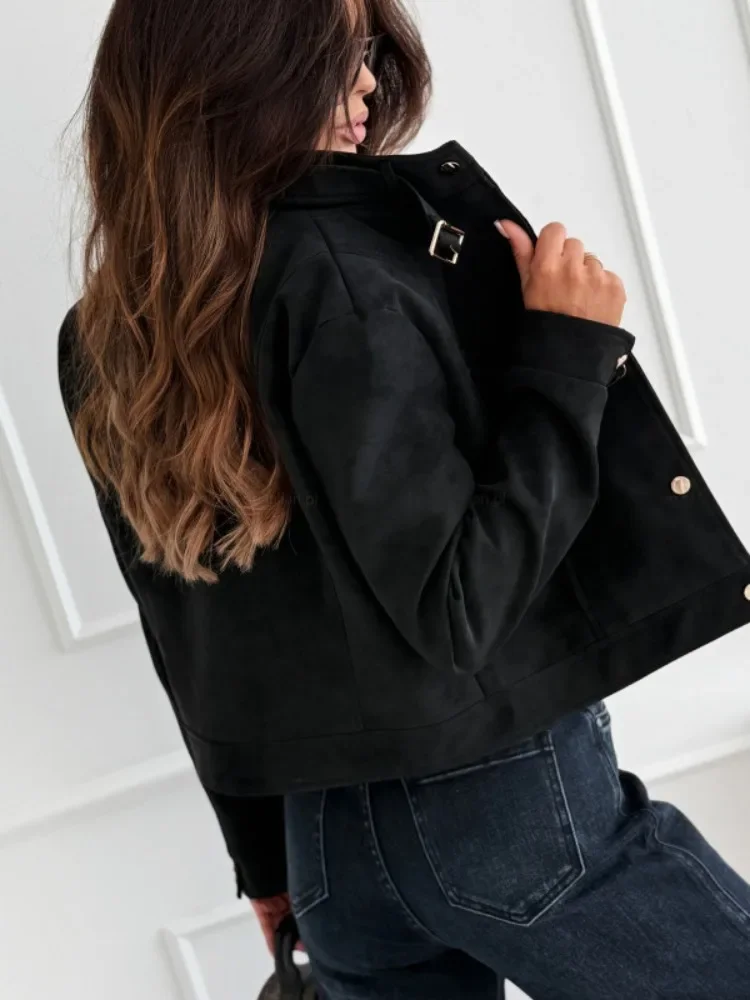 レディース新作秋ファッション クロップドレザージャケット ハイストリートカジュアルボタンレザージャケット ヴィンテージシックデザイン フェイクファーコート