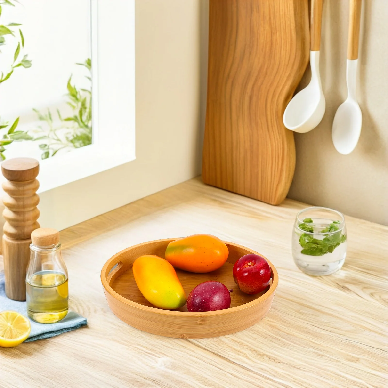 

Oval Wood Tray Natural Material Tea Coffee Appetizers Breakfast Versatile Usage Home Spa Business Meetings Easy Maintenance