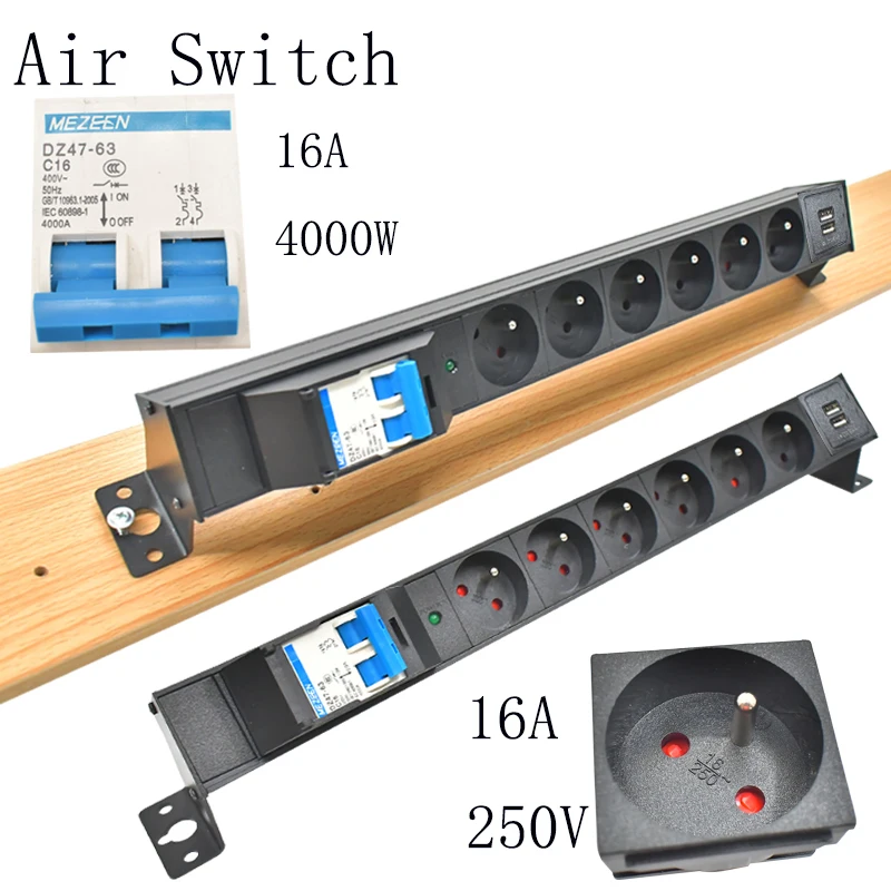 

PDU power strip, network cabinet rack1-9AC Regulatory desktop socket 1.2/2/3 meter extension cable and 2USB charging socket