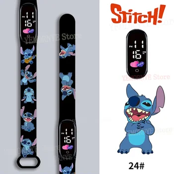 Disney Stitch นาฬิกาเด็กดิจิตอลอะนิเมะตัวเลข LED นาฬิกาส่องสว่าง Touch กันน้ํากีฬาอิเล็กทรอนิกส์นาฬิกาเด็กของขวัญวันเกิด