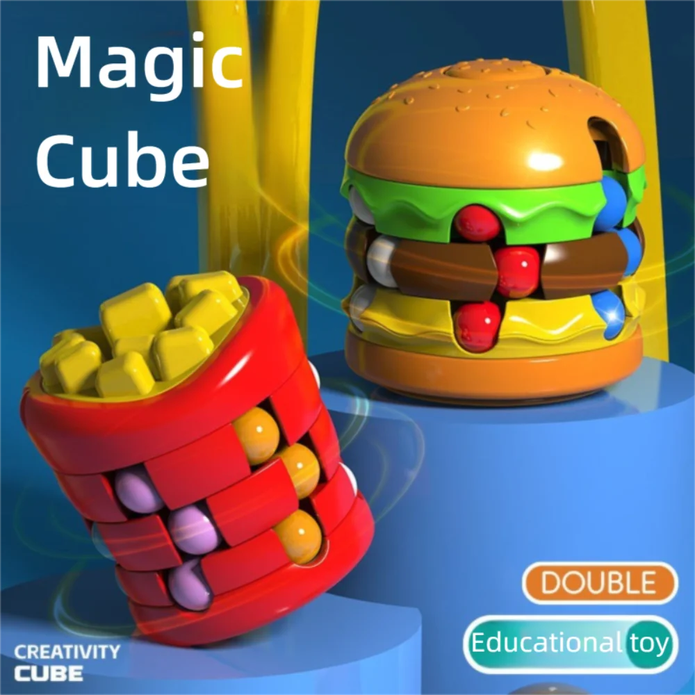 New Hamburger Rotating Magic Cube French Fries Stress Relief Fingertip Toy Develop Intelligence Colorful Bean Finger Gyro Kids