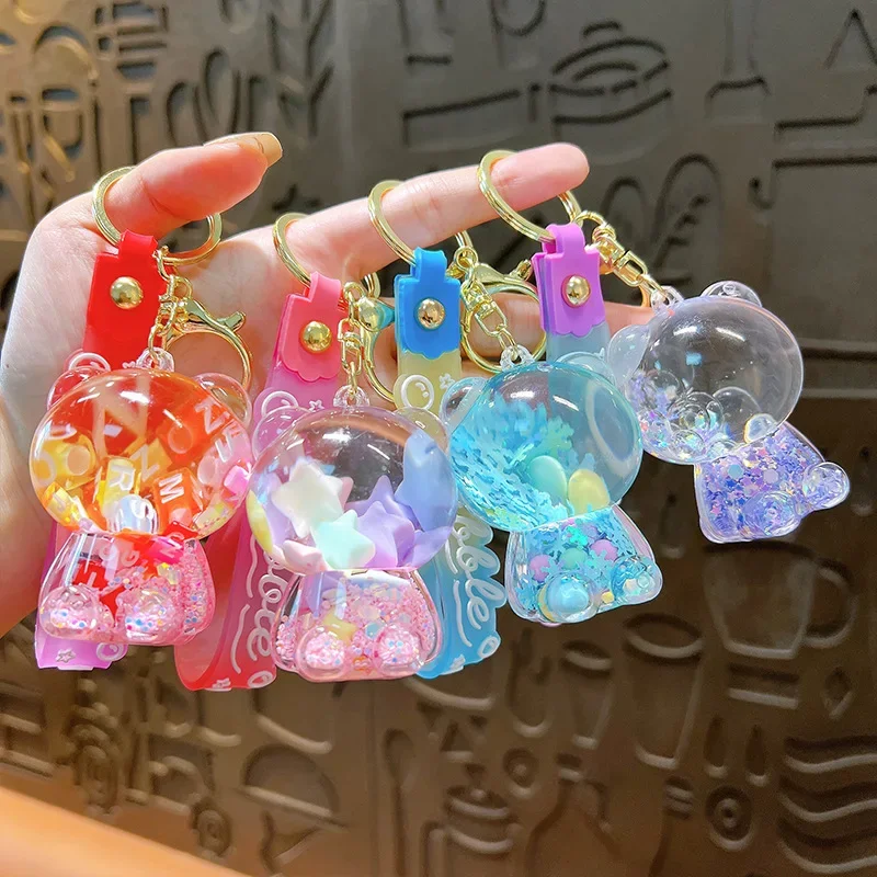 Creative Candy Bear into oil liquid bag pendant cartoon astronaut car key chain couple small gifts