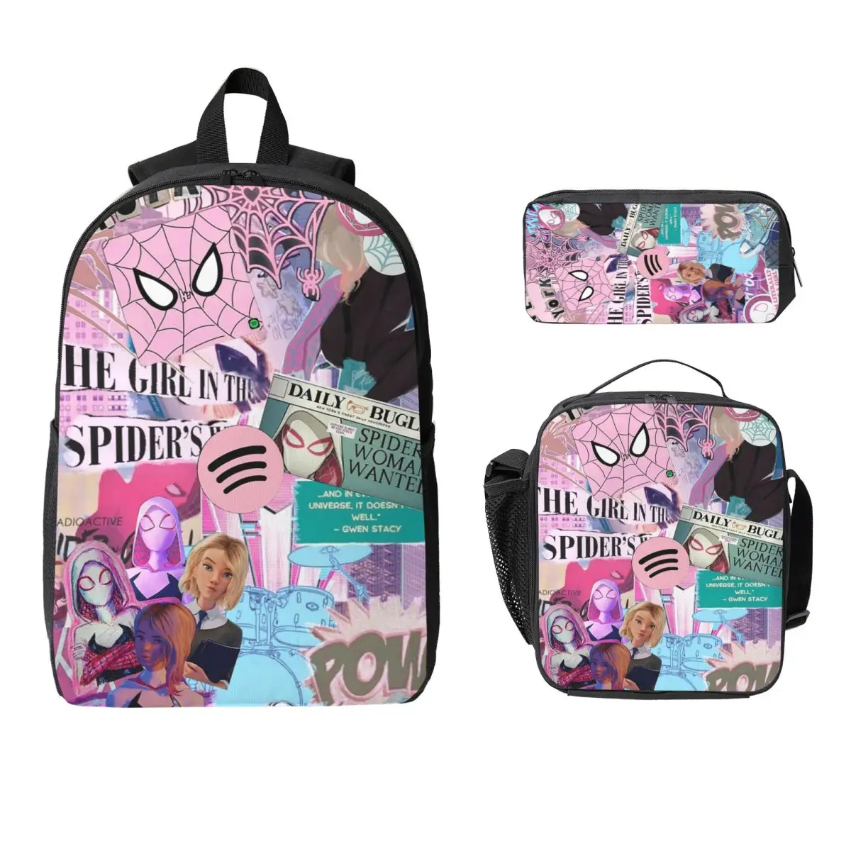 

Ghost Spider Gwen Backpack Student Boys Girls BookBag School Bag Laptop Shoulder Bags 3ps Insulated Lunch Bag Pencil Case