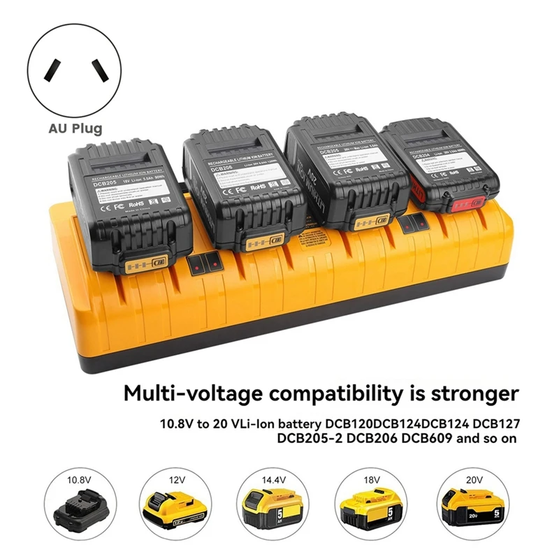 Portable 4-Slot Charger DCB104 Replacement Charger For Dewalt 20V Compatible With Multiple Dewalt Batteries AU Plug