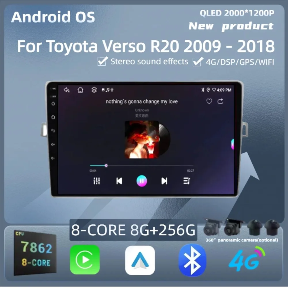

For Toyota Verso R20 2009 - 2018 Car Radio Android 14 Wireless Bluetooth Carplay 7862S 8G 256G 2K QLED Screen