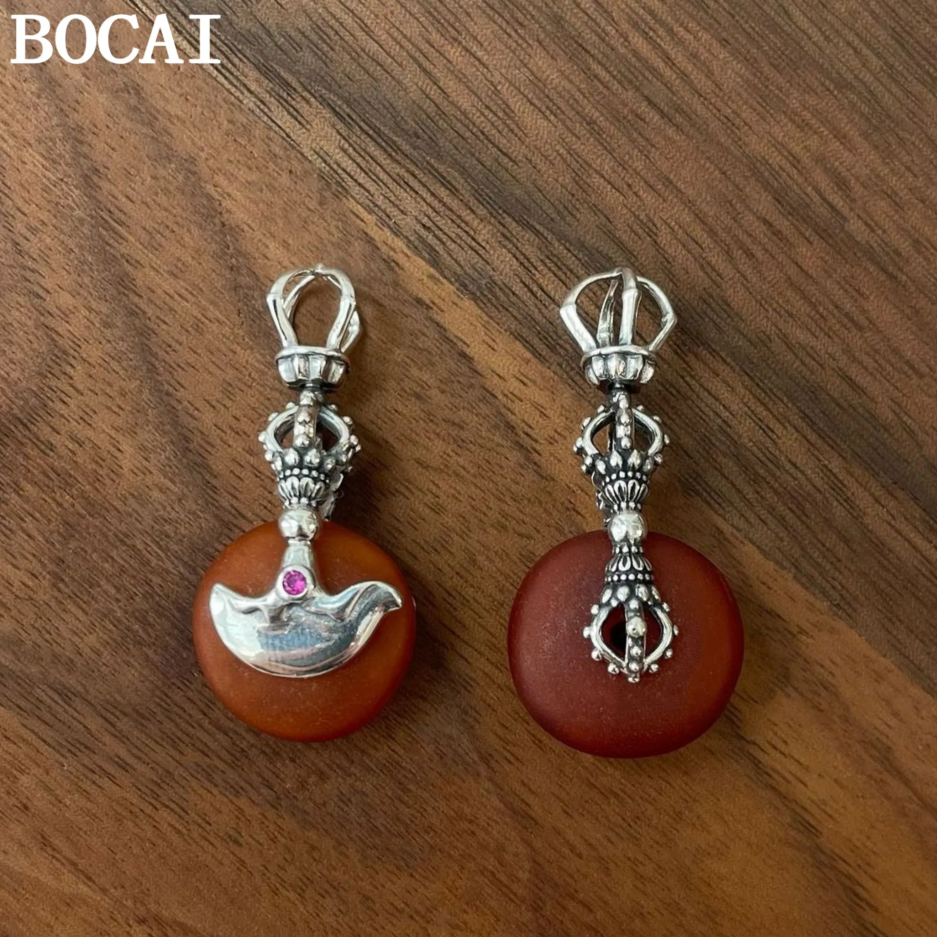 BOCAI S925 Sterling Silver Jewelry Natural Beeswax Diamond Pestle Pendant Women's Selected Gift
