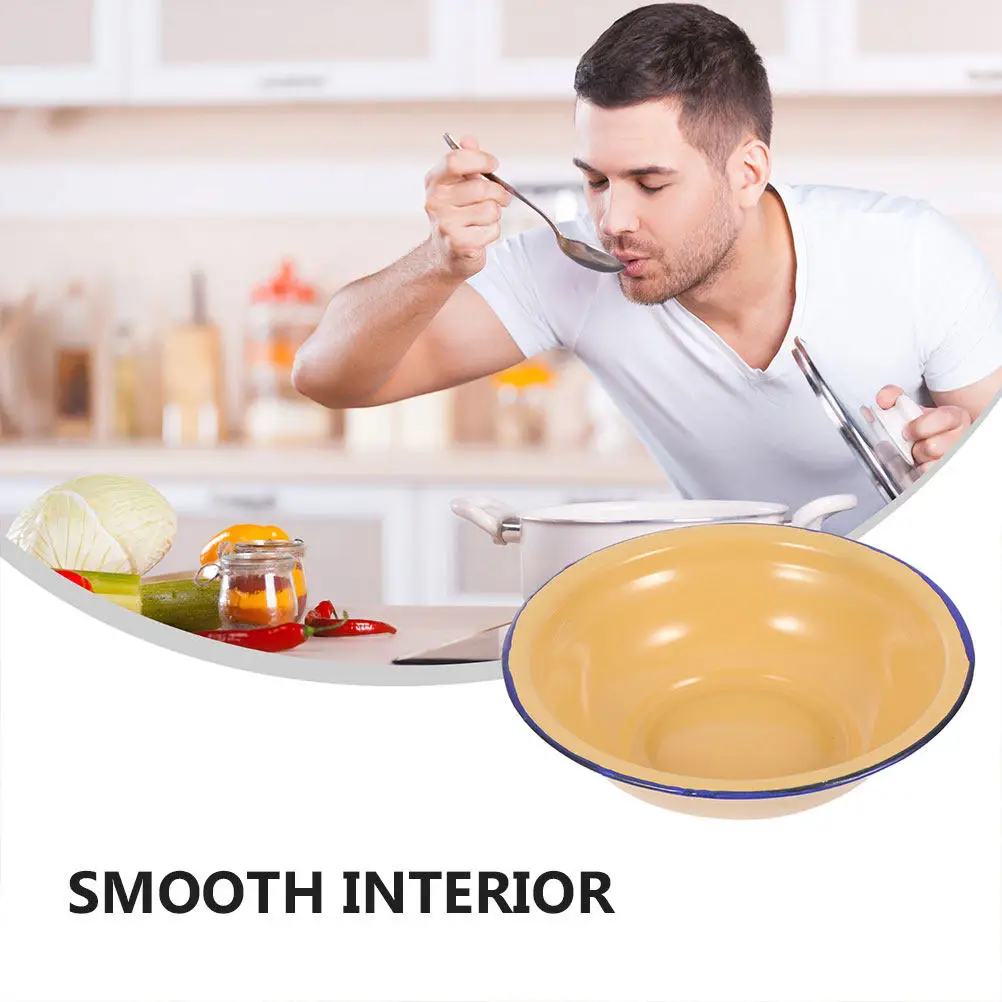 Large Vintage Enamel Basin – Thickened Retro Kitchen Bowl for Washing Vegetables, Mixing Dough & Face Cleansing