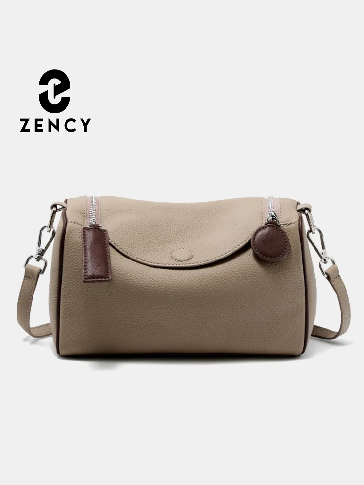 

Zency Leather Boston Crossbody Bags For Women Khaki Black Large Capacity Designer Handbag Zipper Closure Shoulder for Commute