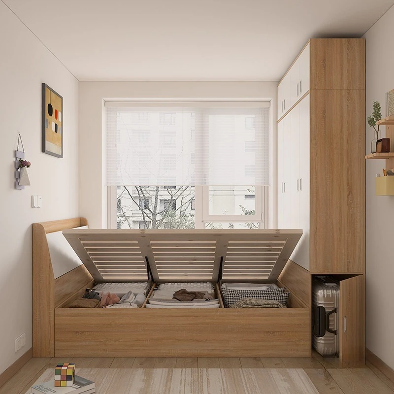 

Integrated wardrobe bed with desk bay window cloud forest tatami integrated single bed multi-functional small bedroom