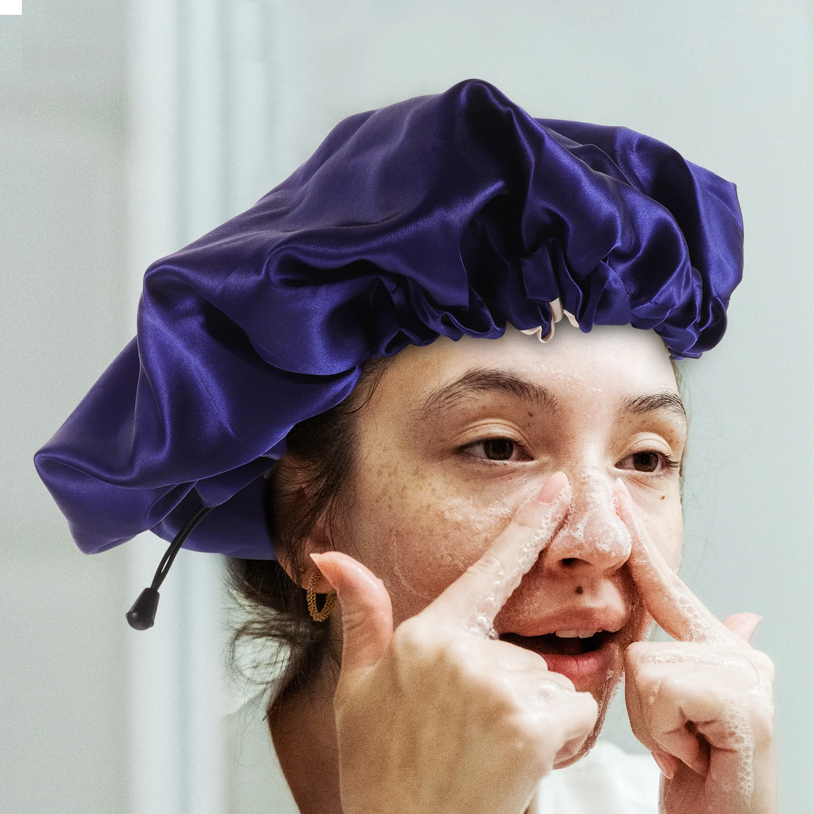 

2Pcs Double Layer Satin Adjustable Hair Bonnet Bath Shower Hair Cover for Women Sleep Protection Hats