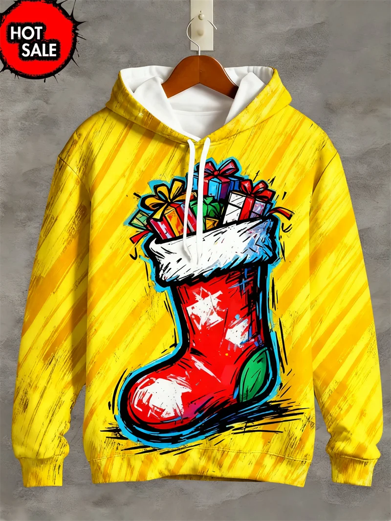 

Men's Funny 3D Christmas Stocking Graphic Hoodies Fashion Creative Design Long Sleeve Hooded Sweatshirt Christmas Theme Clothing
