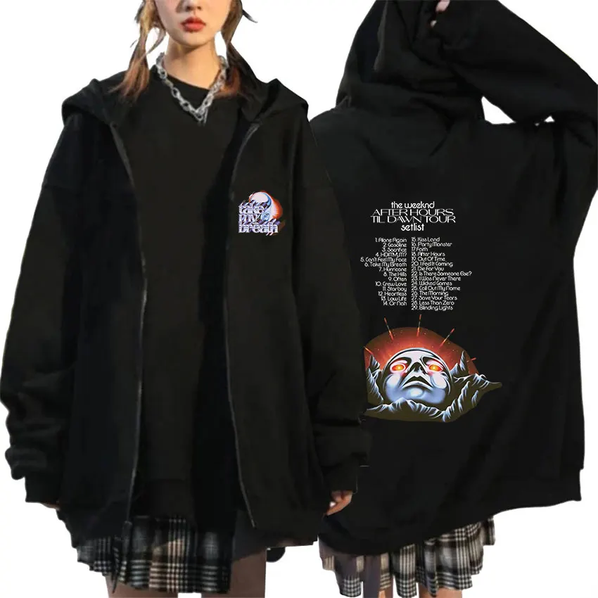The Weeknd Zipper Hoody After Hours Til Dawn Tour Take My Breath Streetwear Zip Up Sweatshirt Men Women Hip Hop Oversized Coats