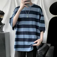 2024 New Summer Fashion Loose-fit Half Sleeve Striped T-shirt Trendy Brand Men's Round Neck Short Sleeves Casual Clothes
