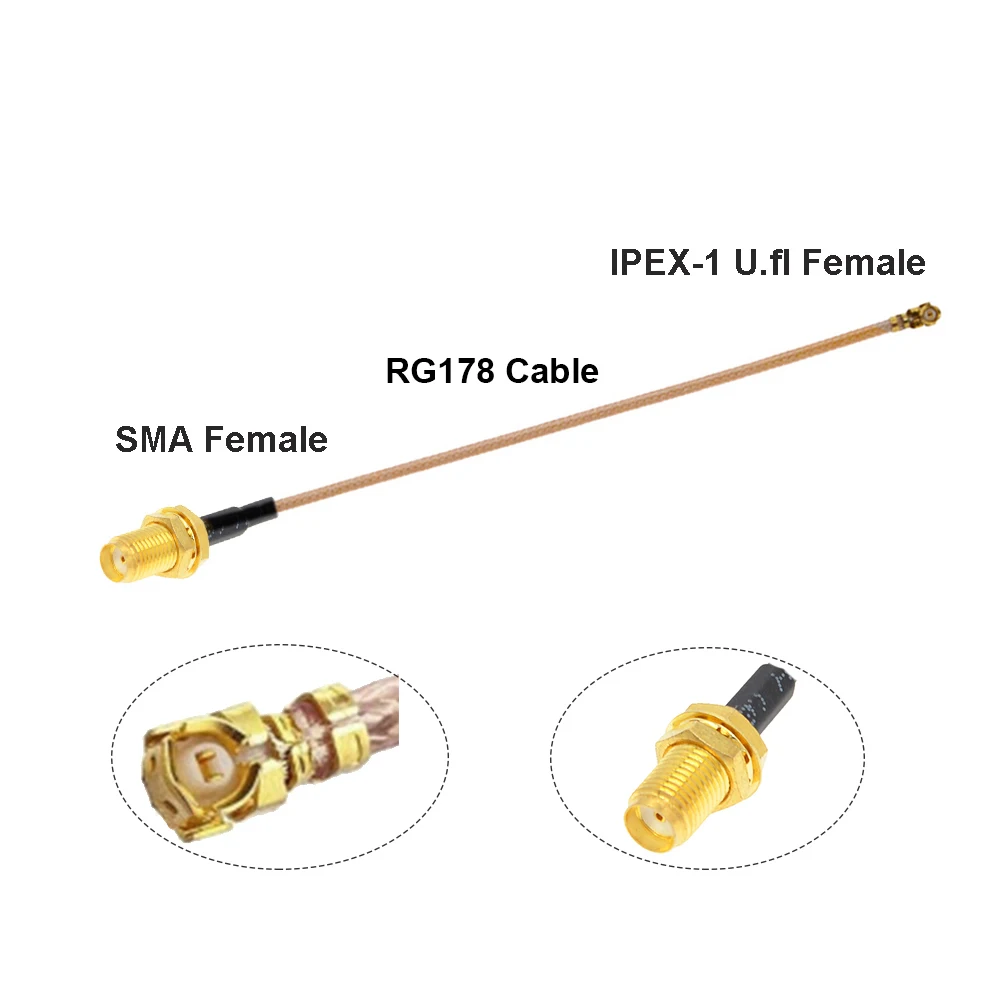 BEVOTOP 2 uds Cable uFL///-1 hembra a SMA hembra antena WIFI Cable RF RF1.13/RG178 extensión Pigtail