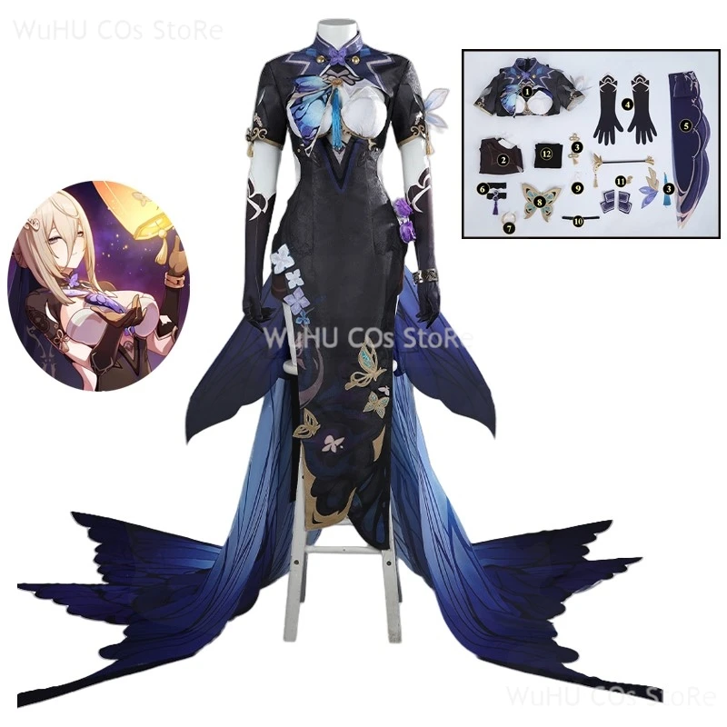 Aponia Cosplay Kostüme Spiel Honkai Impact 3-Kleid Anzüge Cosplay Cheongsam Kostüm Frauen Mädchen Komplettset Outfit Halloween Karneval
