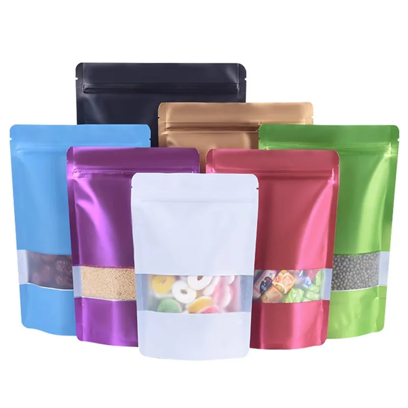 

50PCS~100PCS Stand up Matte Aluminum Foil Window Ziplock Bag Heat Sealing Coffee Sugar Snack Salt Spice Cereals Visible Pouches