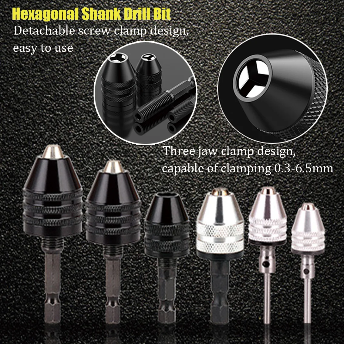 1Pc Quick Change Hexagonal Shank Drill 3.6 Electric Mill Drill Chuck Three Jaw Chuck Can Hold 0.3~6.5mm Bullet Shaped Chuck